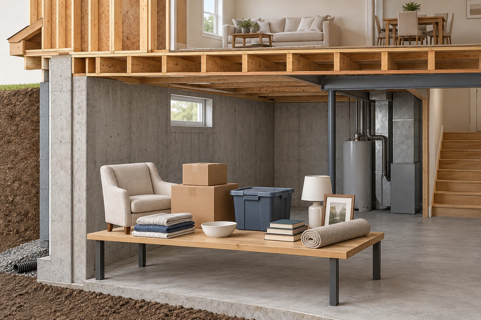 An upholstered chair, cardboard and a hard plastic container illustrate different material constructions. Their layers and exposure can ask different recovery questions.