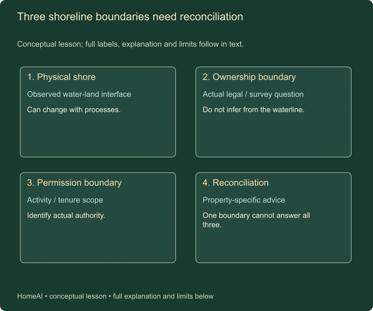 Three shoreline boundaries need reconciliation. Conceptual lesson; full labels, explanation and limits follow in text.
