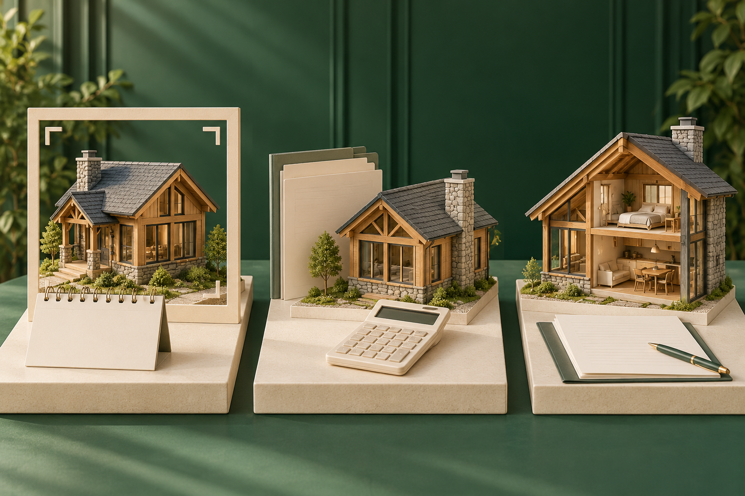 One property enquiry, three different numbers. The separate house-and-record scenes organize three questions: a dated assessment, a tax calculation and a negotiated purchase. Each needs its own records; the models do not establish one identical actual house or its value.